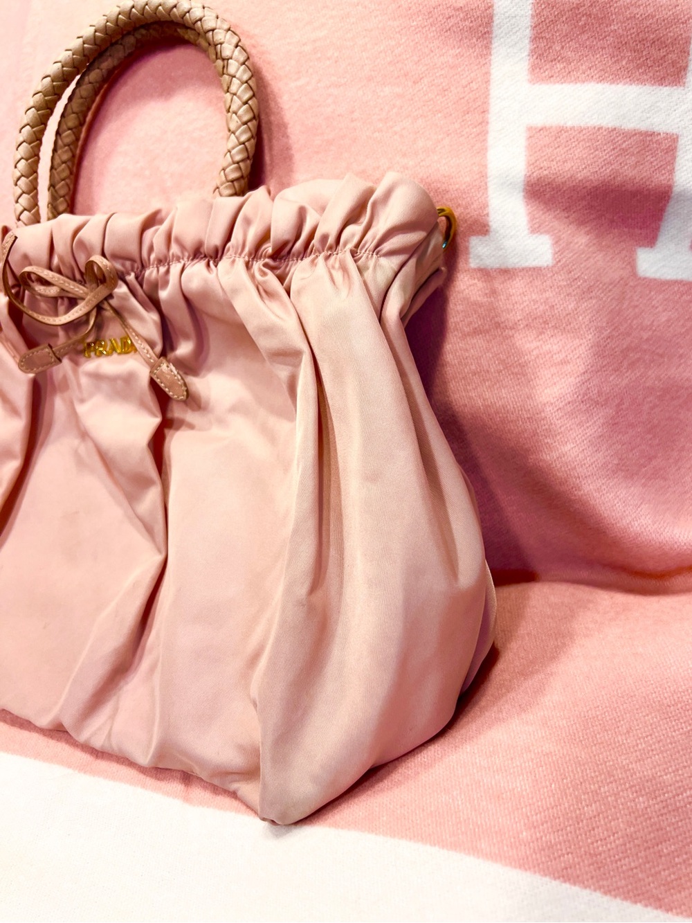 Prada⭐️Pocono nylon Blush Pink Satchel with Gold Logo.⭐️Offers welcome - Picture 5 of 11
